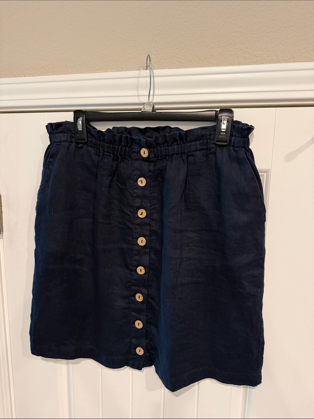 Artisan Ny Navy Button-Front Paperbag Mini Skirt